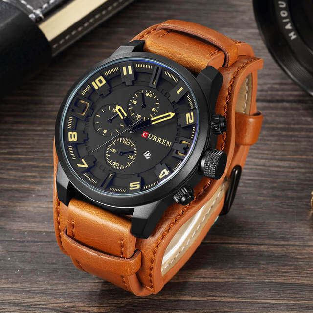 Herren Uhr Chronograph Leder 10