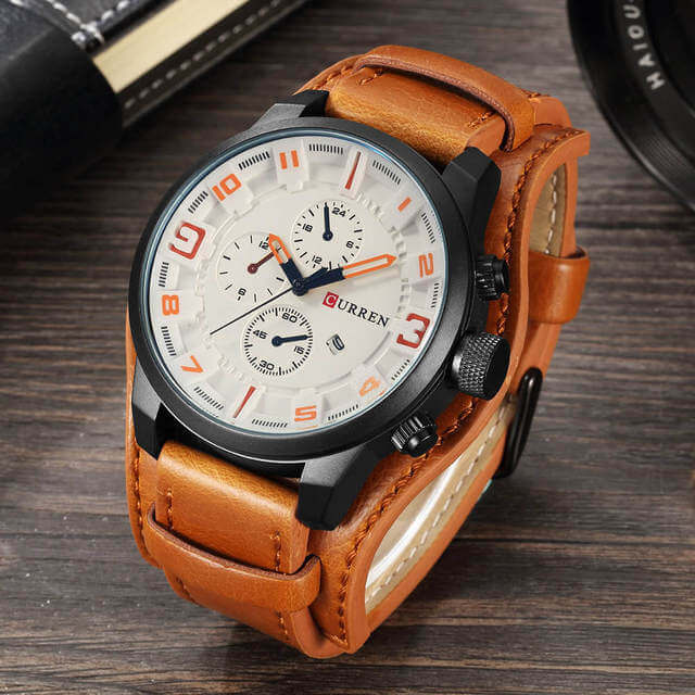Herren Uhr Chronograph Leder 4