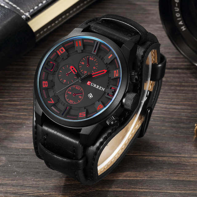 Herren Uhr Chronograph Leder 8