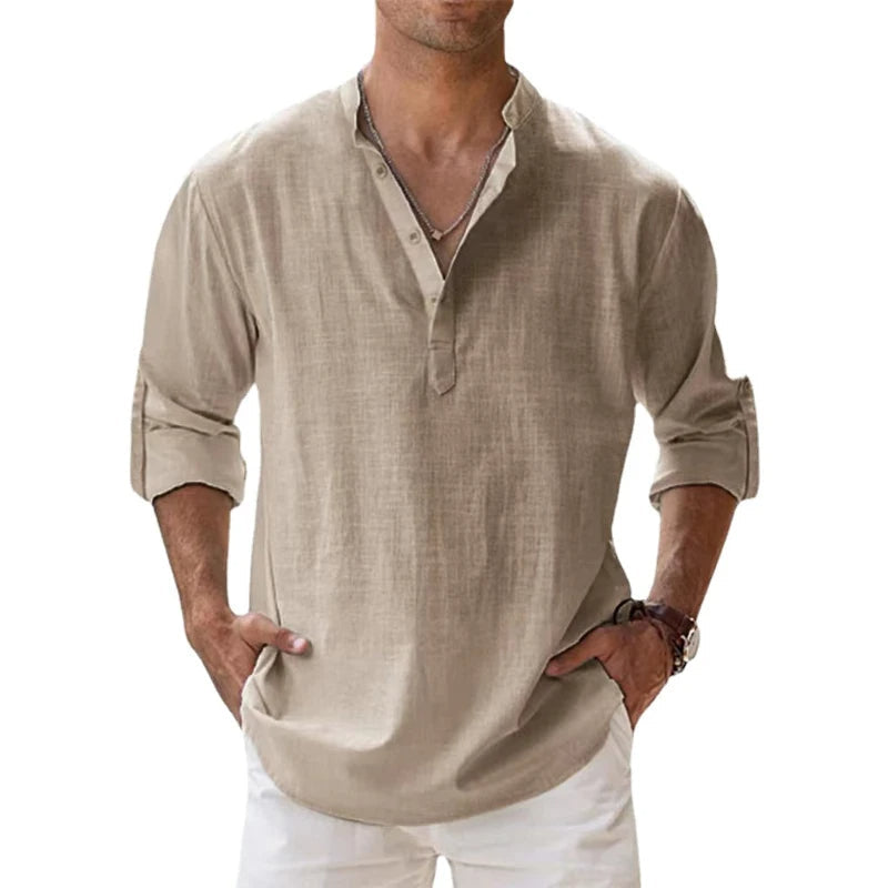 Herrenhemd Henley für den Sommer – Lässiges, Leichtes Hemd mit Entspannter Passform und Knopfdetail für Herren 0
