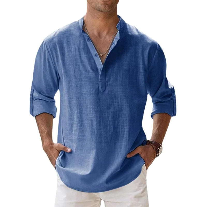 Herrenhemd Henley für den Sommer – Lässiges, Leichtes Hemd mit Entspannter Passform und Knopfdetail für Herren 1