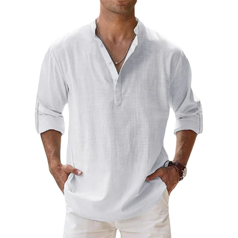 Herrenhemd Henley für den Sommer – Lässiges, Leichtes Hemd mit Entspannter Passform und Knopfdetail für Herren 3