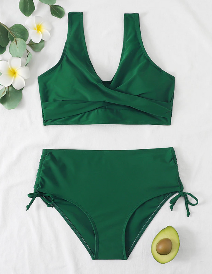 Hochtailler Bikini -Set mit einstellbaren Trägern und zeitlosen Design 4