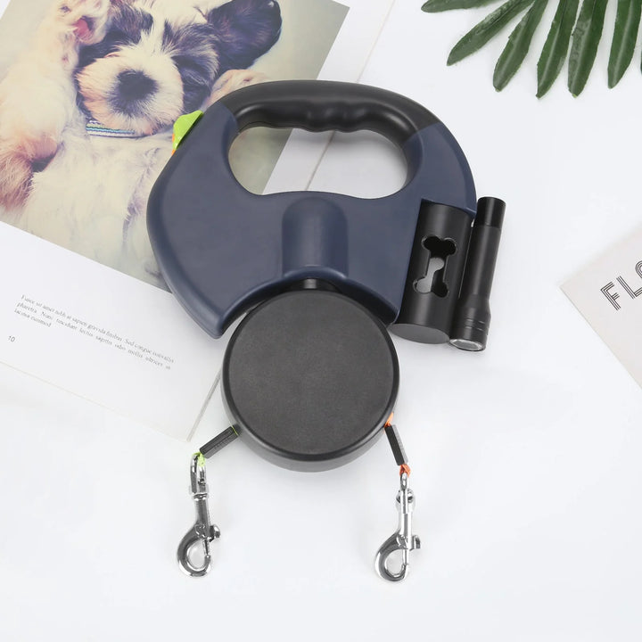 Hunde Doppelleine mit Kotbeutelhalter & LED Licht | LeinenMeister 0