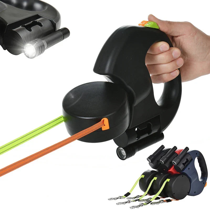 Hunde Doppelleine mit Kotbeutelhalter & LED Licht | LeinenMeister 2