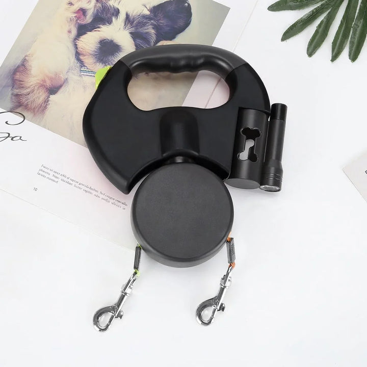 Hunde Doppelleine mit Kotbeutelhalter & LED Licht | LeinenMeister 8