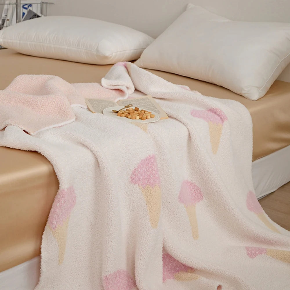 Kinder Strickdecke Mit Eiscreme-Muster Aus Mikrofaser, Weich Und Atmungsaktiv 4