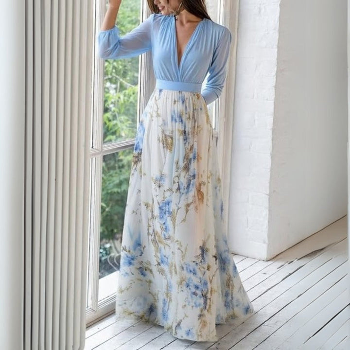 Kleider Damen Elegantes Blumenkleid Mit V-Ausschnitt für Festliche Anlässe - Hochzeitsgast Kleid, Feminine Silhouette 1