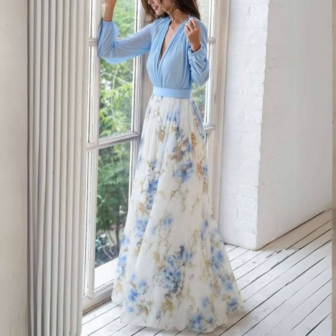 Kleider Damen Elegantes Blumenkleid Mit V-Ausschnitt für Festliche Anlässe - Hochzeitsgast Kleid, Feminine Silhouette 2