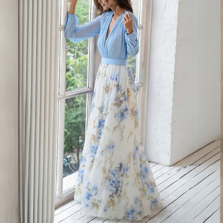 Kleider Damen Elegantes Blumenkleid Mit V-Ausschnitt für Festliche Anlässe - Hochzeitsgast Kleid, Feminine Silhouette 2