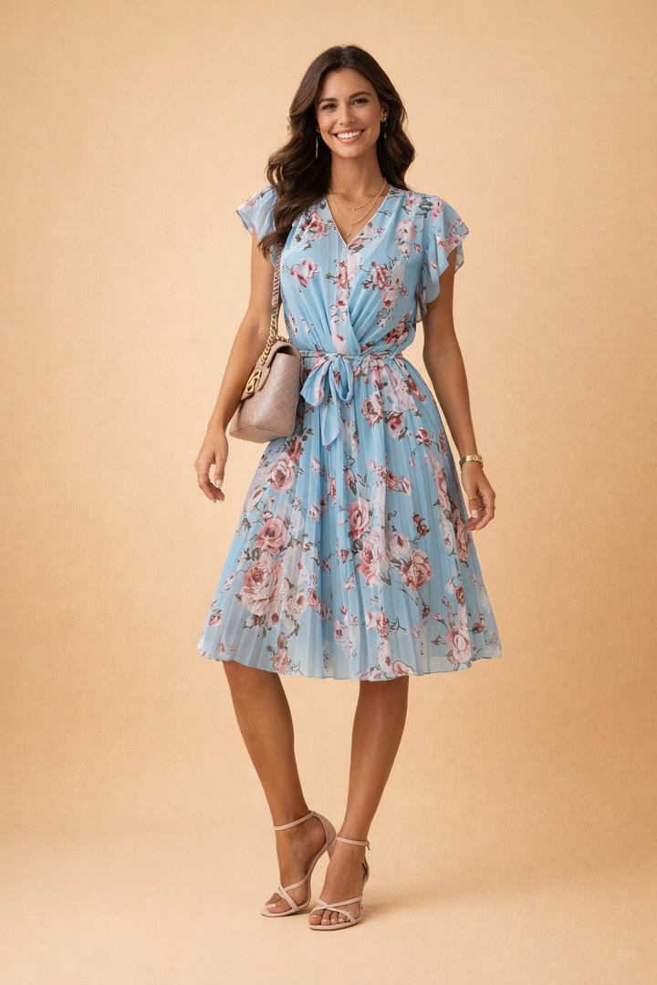Kleider Damen Midi-Sommerkleid mit Blumendruck – Elegantes, Leichtes Sommerkleid für Warme Tage 2