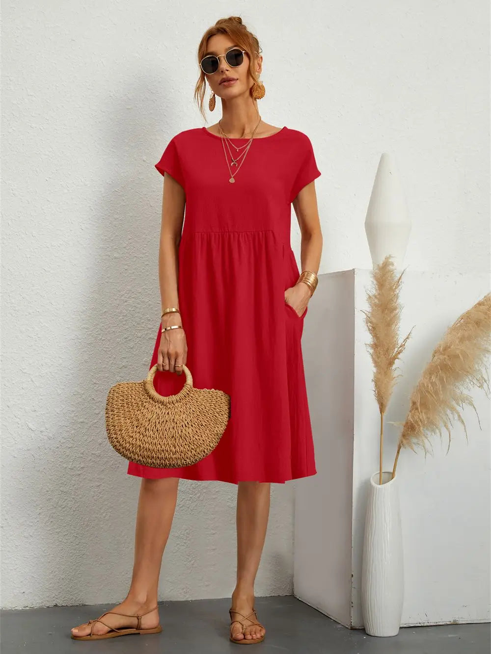 Kleider Damen Sommerkleid Mit Taschen Lässig Elegant Bequem Für Alltag Und Freizeit 0