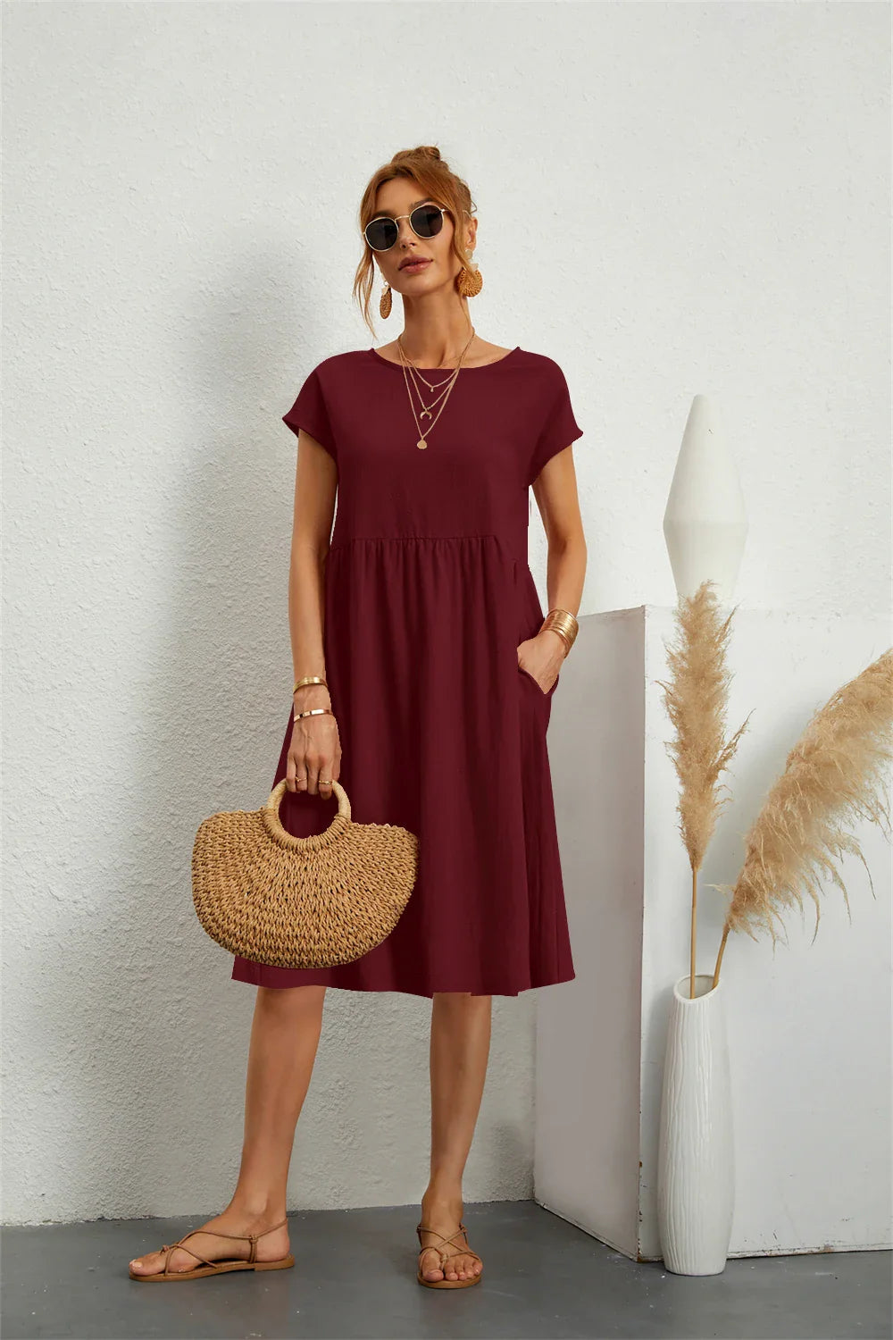Kleider Damen Sommerkleid Mit Taschen Lässig Elegant Bequem Für Alltag Und Freizeit 10