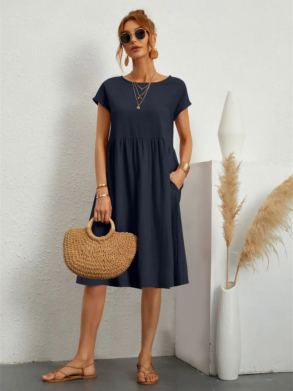 Kleider Damen Sommerkleid Mit Taschen Lässig Elegant Bequem Für Alltag Und Freizeit 5