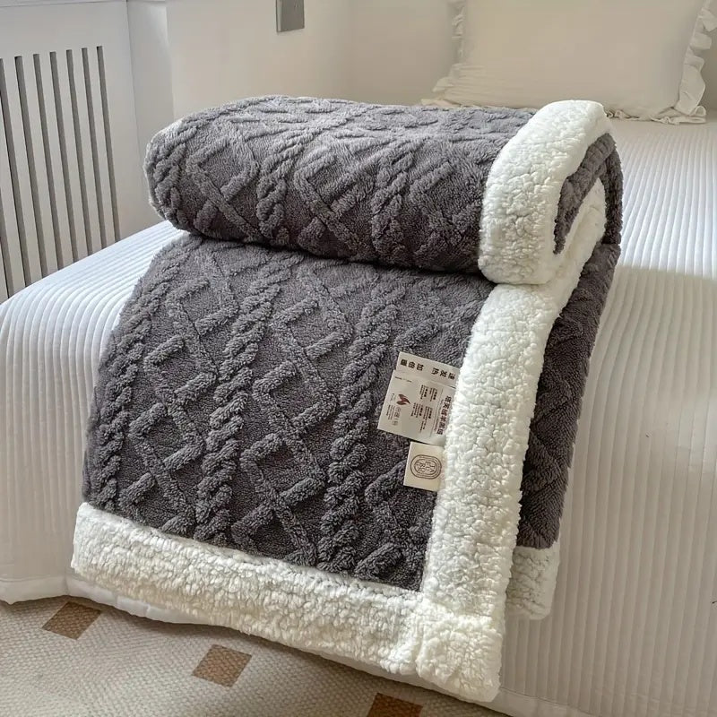 Kuscheldecke Grau 150x200 cm Sherpa Fleece Wende-Decke für Gemütlichkeit 0