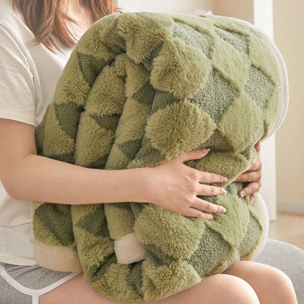 Kuscheldecke mit Diamantmuster für Komfort aus Teddy-Velours und Alpaka-Wolle 1