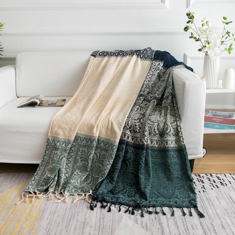 Kuscheldecke mit Fransen für Zuhause 100% Chenille Bohemian Design 0