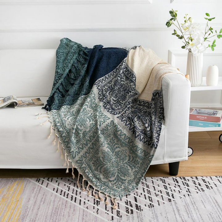Kuscheldecke mit Fransen für Zuhause 100% Chenille Bohemian Design 3