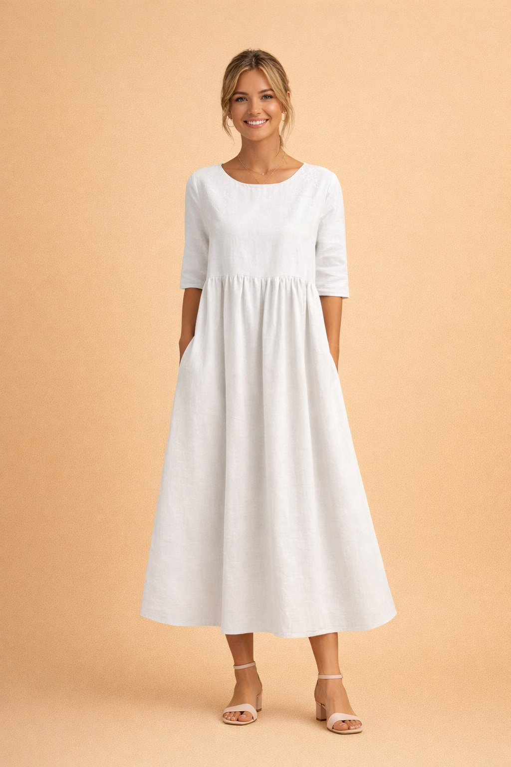 Leichtes Sommerkleid Damen Midi Elegant Vielseitig für Freizeit und Gartenparty 0