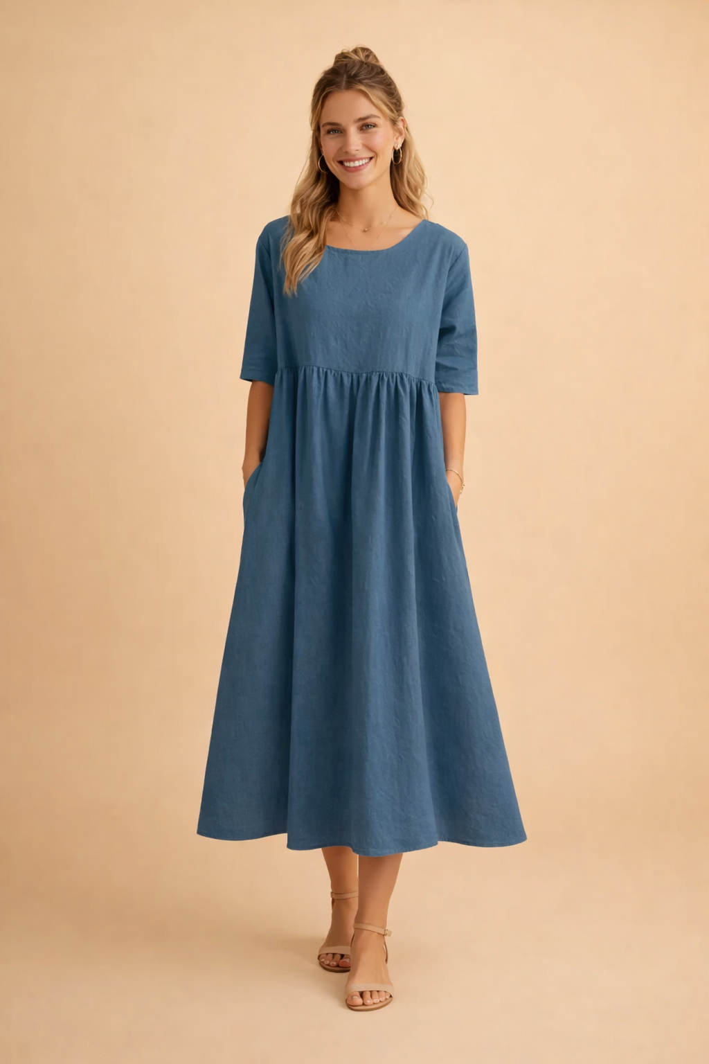 Leichtes Sommerkleid Damen Midi Elegant Vielseitig für Freizeit und Gartenparty 2