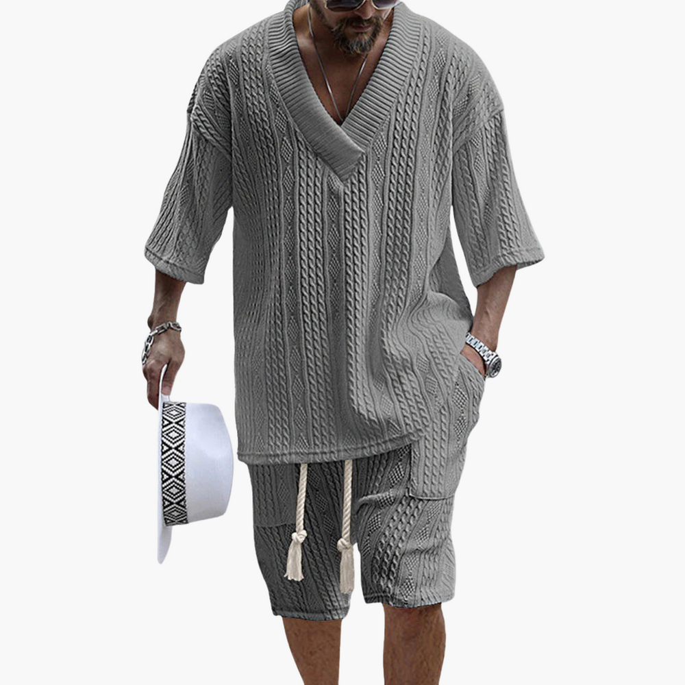 Luftiges Herren Sommer-Outfit mit Kurzarm-Hemd und Shorts für warme Tage, Bequem und Stylisch für Freizeit und Reisen 1