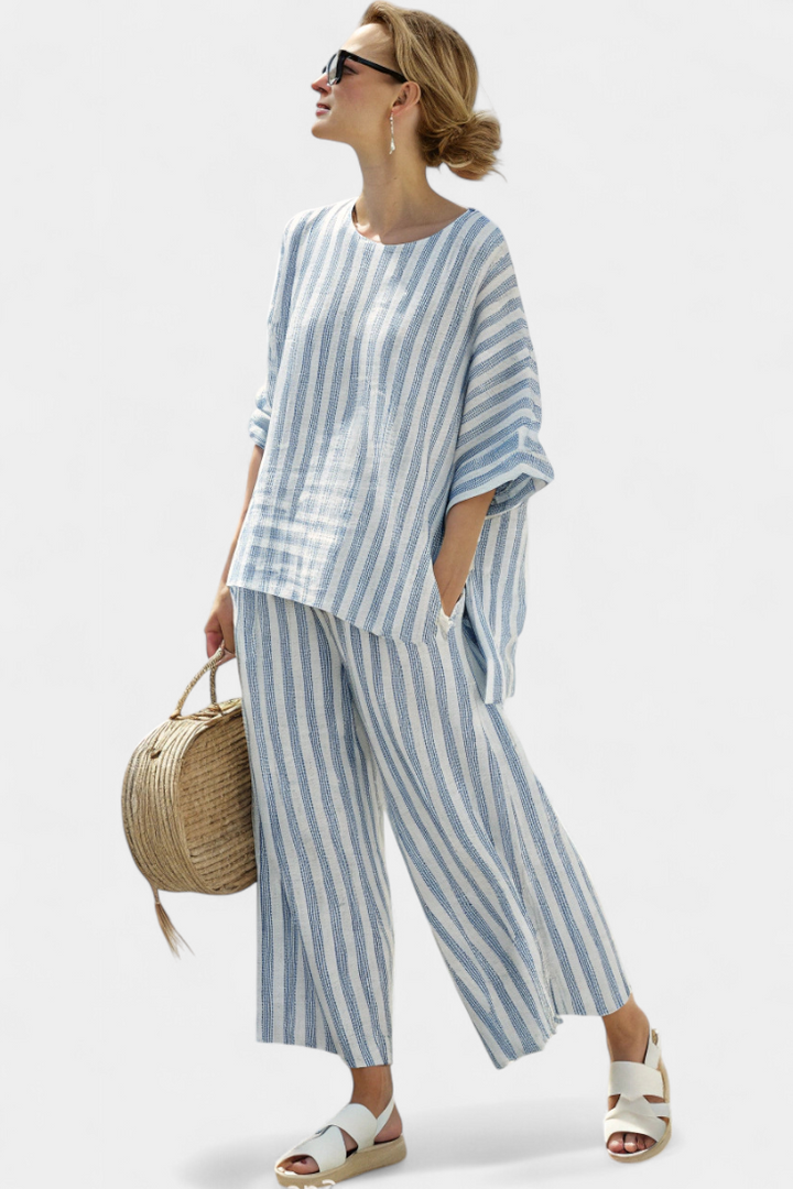 Luftiges gestreiftes Oberteil und lässige Hose für Damen – Perfekt für den Sommer 0
