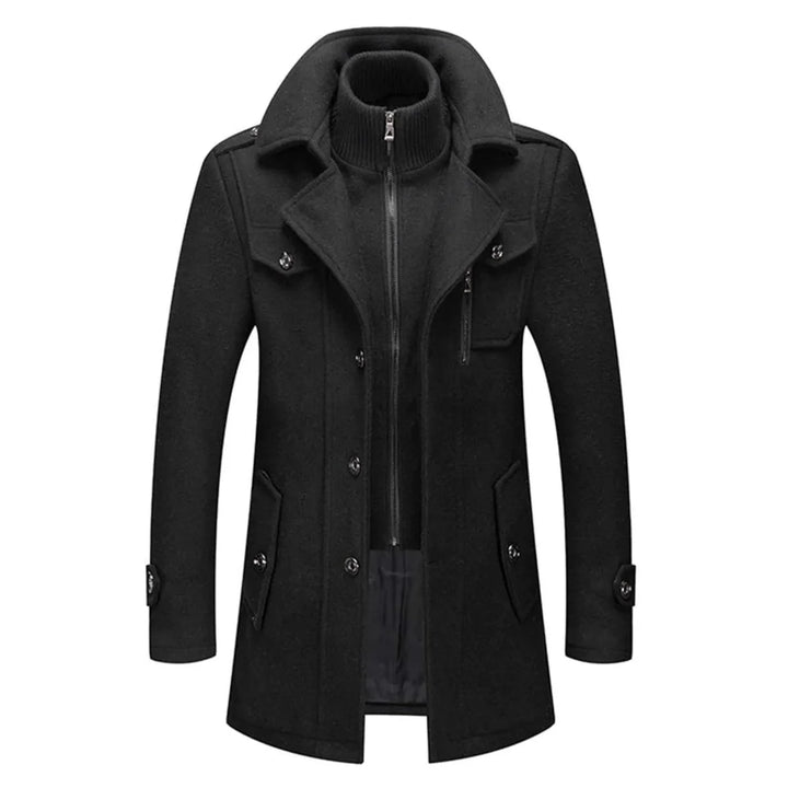 Lukas | Herren Zweiteiliger Wollmantel Slim-Fit Wintermantel mit Strickkragen 0