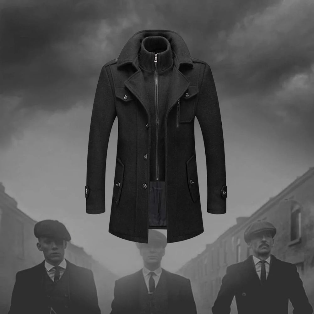 Lukas | Herren Zweiteiliger Wollmantel Slim-Fit Wintermantel mit Strickkragen 1