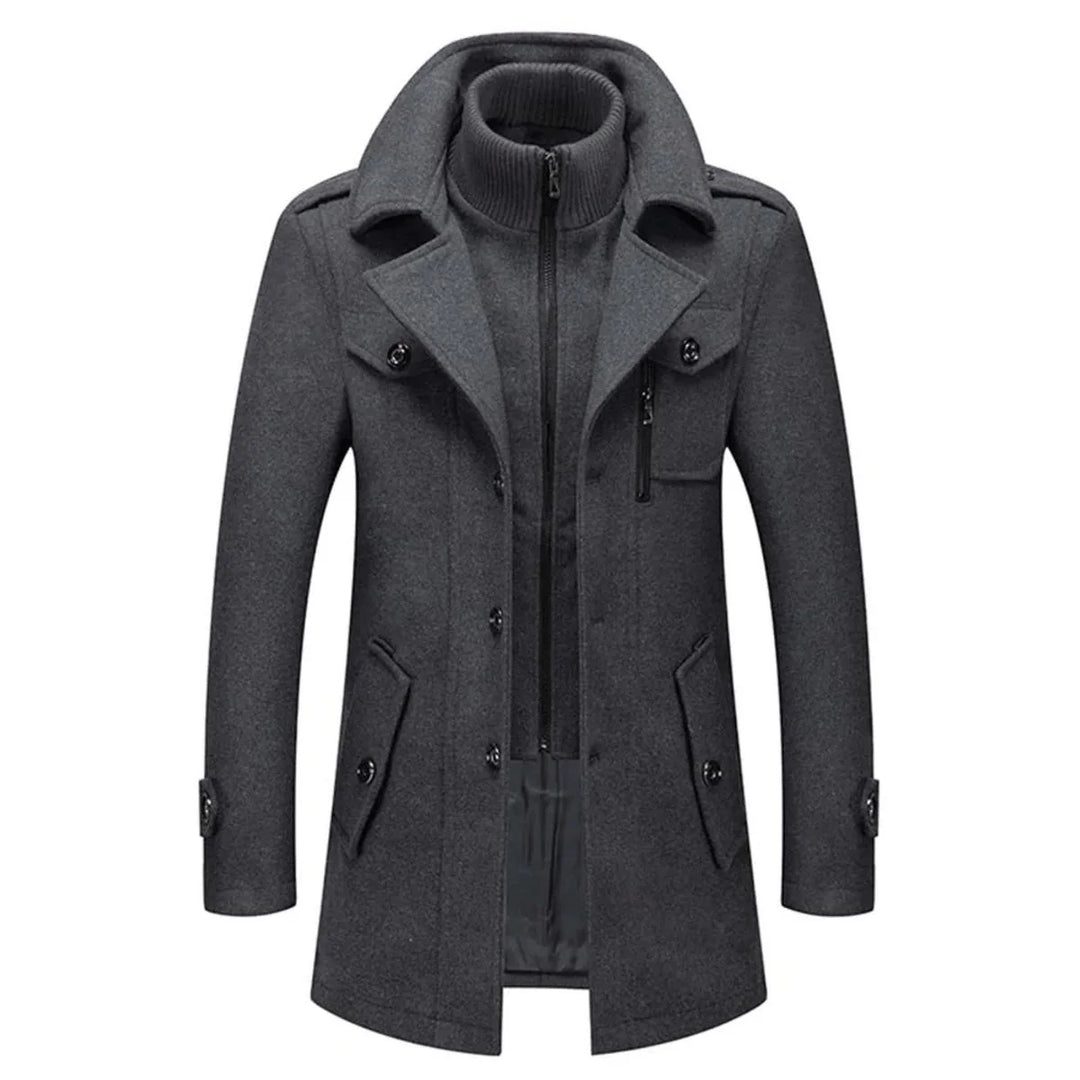Lukas | Herren Zweiteiliger Wollmantel Slim-Fit Wintermantel mit Strickkragen 3