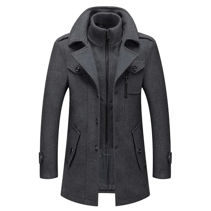 Lukas | Herren Zweiteiliger Wollmantel Slim-Fit Wintermantel mit Strickkragen 3