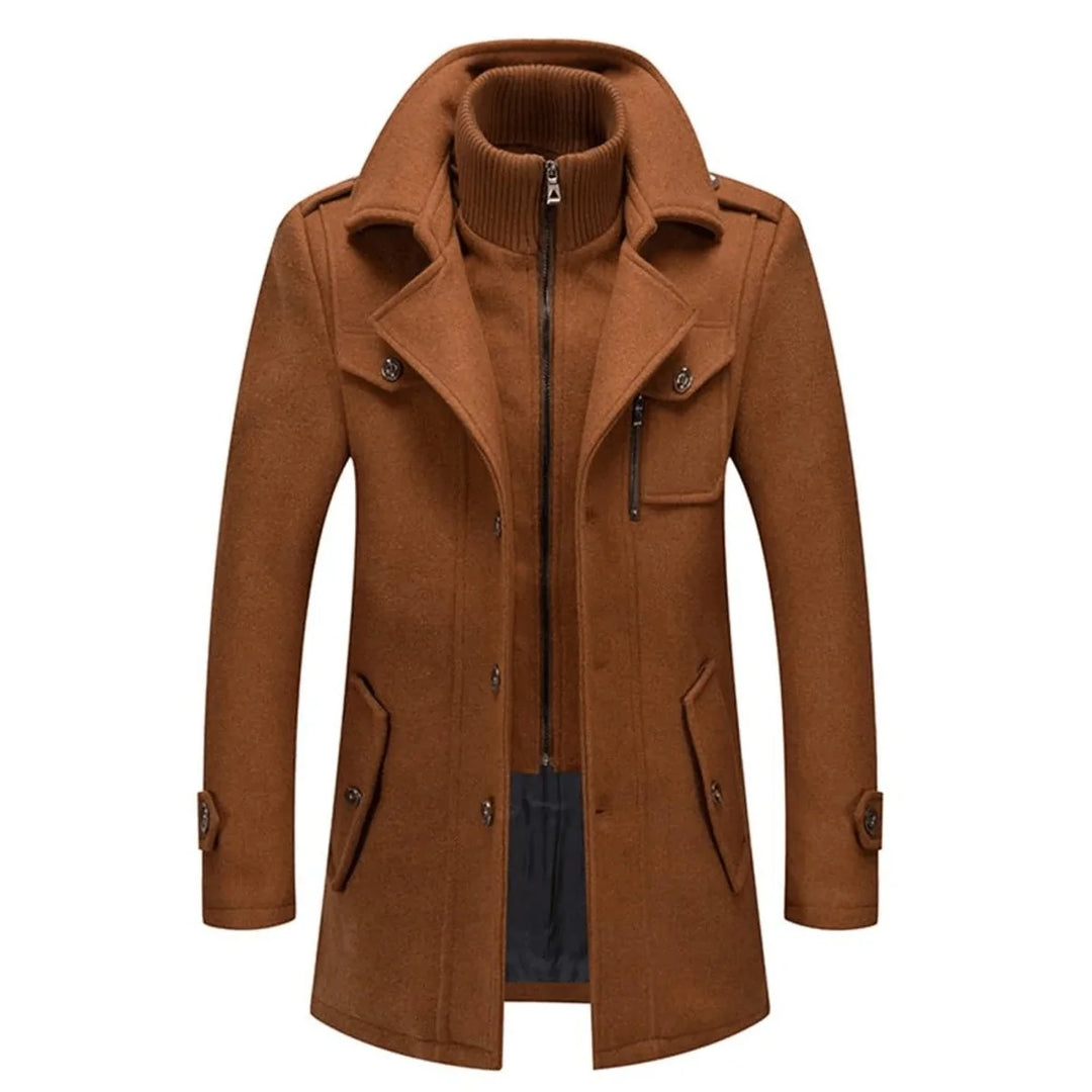 Lukas | Herren Zweiteiliger Wollmantel Slim-Fit Wintermantel mit Strickkragen 5