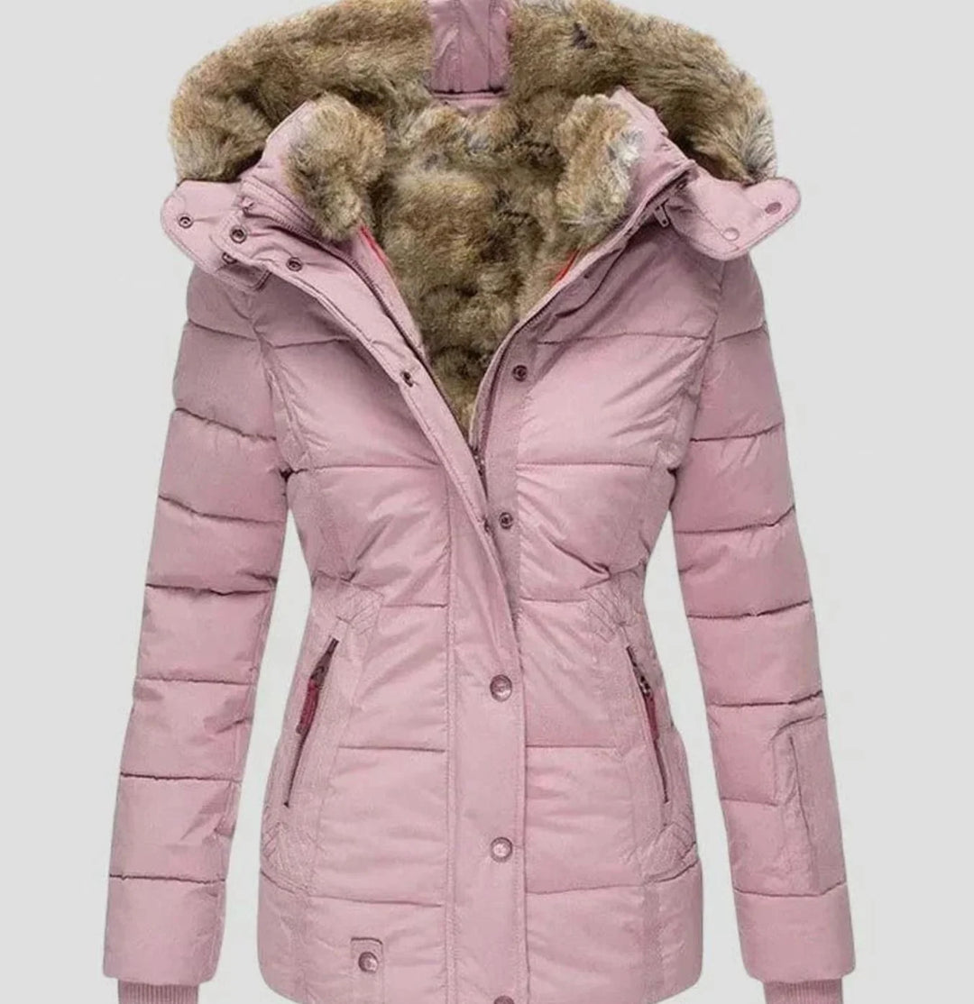 Marlene | Damen Gefütterte Winterjacke mit Kunstfell-Kapuze und Taille 3