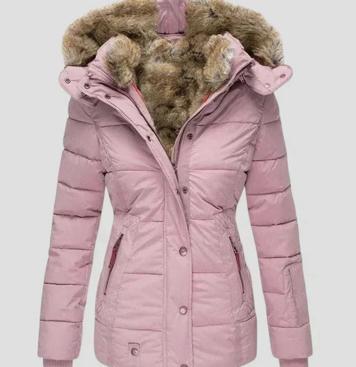 Marlene | Damen Gefütterte Winterjacke mit Kunstfell-Kapuze und Taille 3