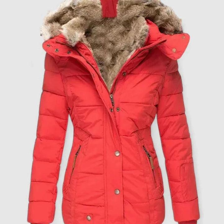 Marlene | Damen Gefütterte Winterjacke mit Kunstfell-Kapuze und Taille 5