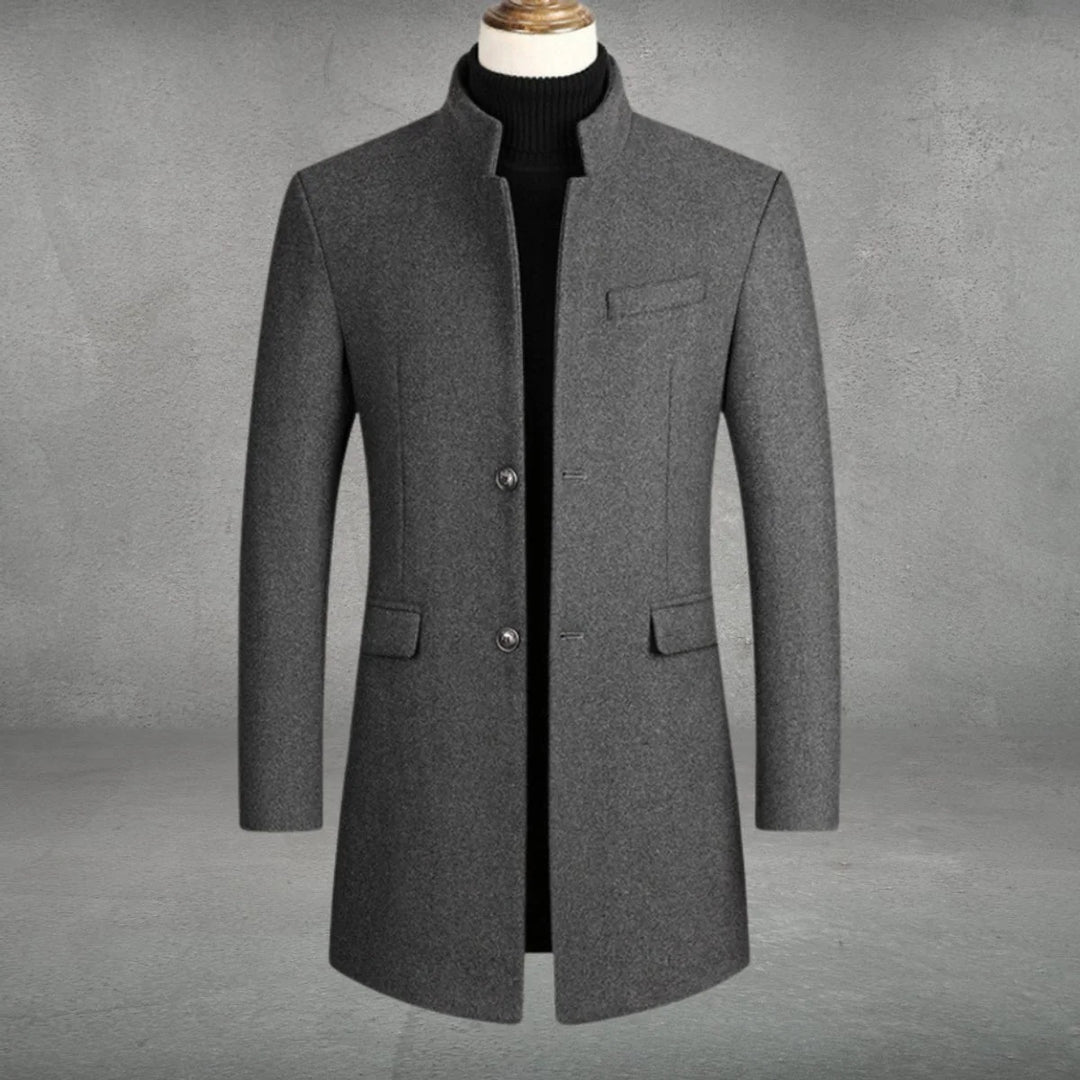 Matthias | Herren Slim-Fit Wollmantel mit Stehkragen und Knopfverschluss 0