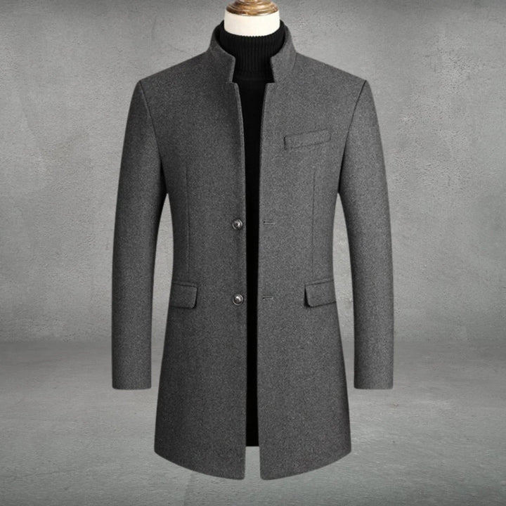 Matthias | Herren Slim-Fit Wollmantel mit Stehkragen und Knopfverschluss 0