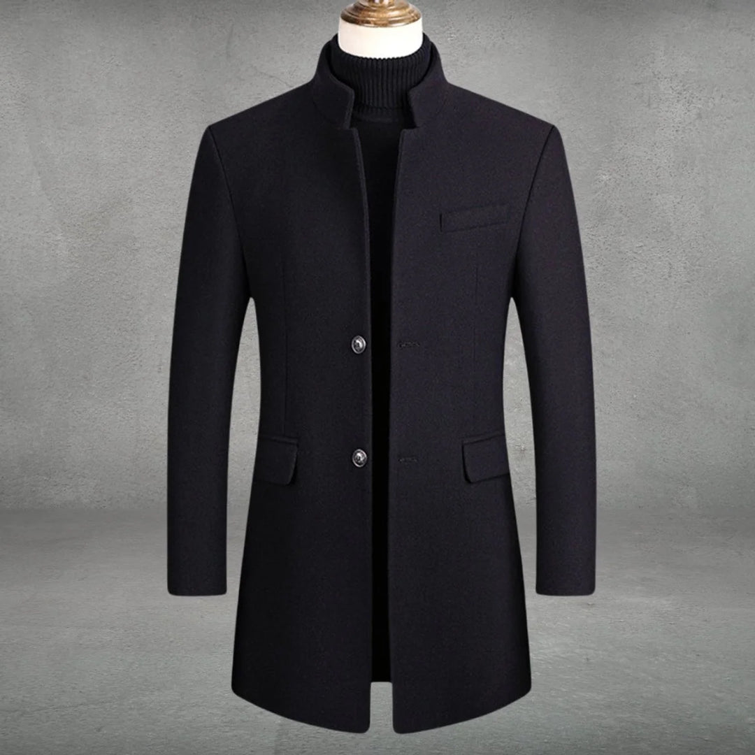 Matthias | Herren Slim-Fit Wollmantel mit Stehkragen und Knopfverschluss 2