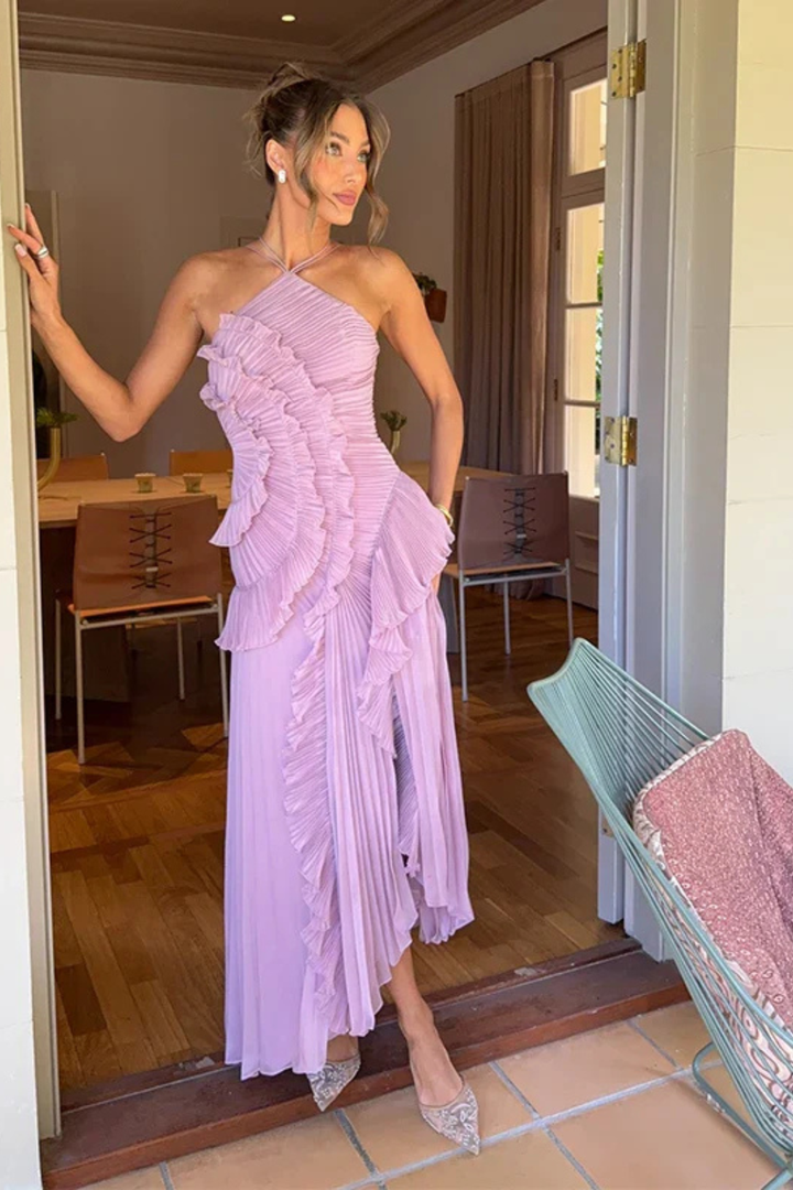 Maxi-Sommerkleid für Damen mit Rüschen und Neckholder-Ausschnitt für Hochzeitsgäste 4