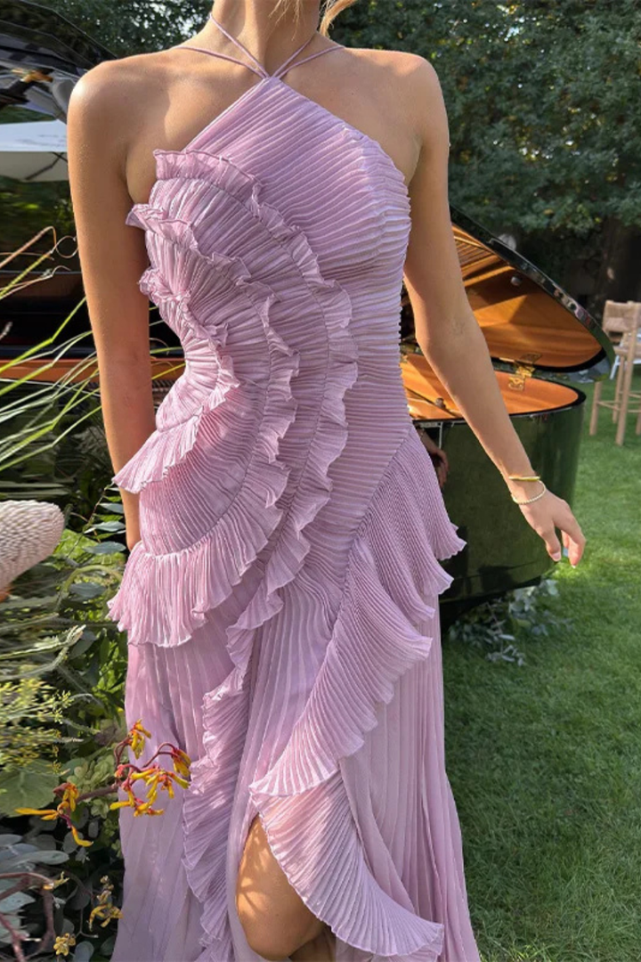 Maxi-Sommerkleid für Damen mit Rüschen und Neckholder-Ausschnitt für Hochzeitsgäste 5