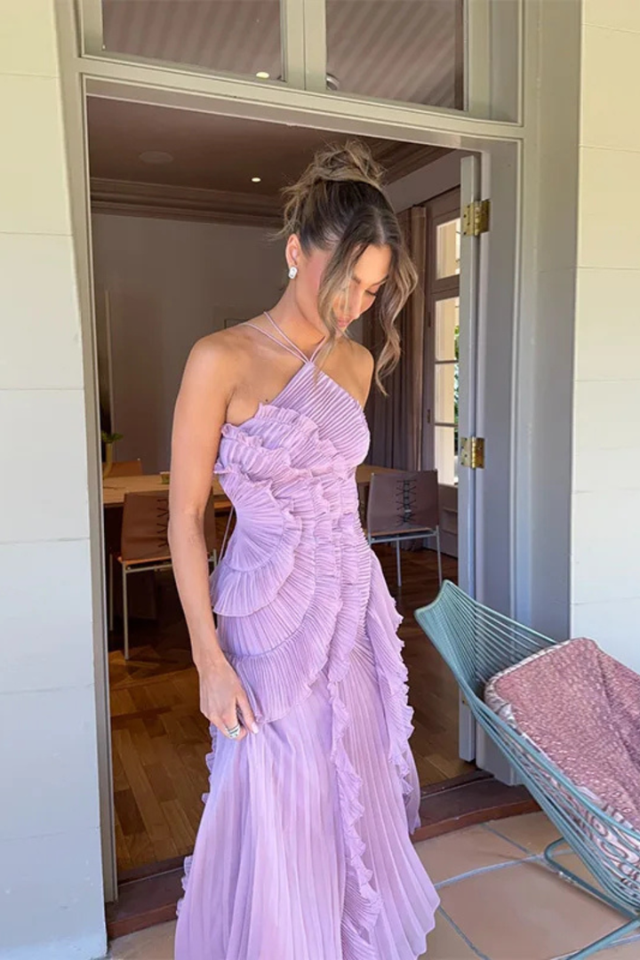Maxi-Sommerkleid für Damen mit Rüschen und Neckholder-Ausschnitt für Hochzeitsgäste 7