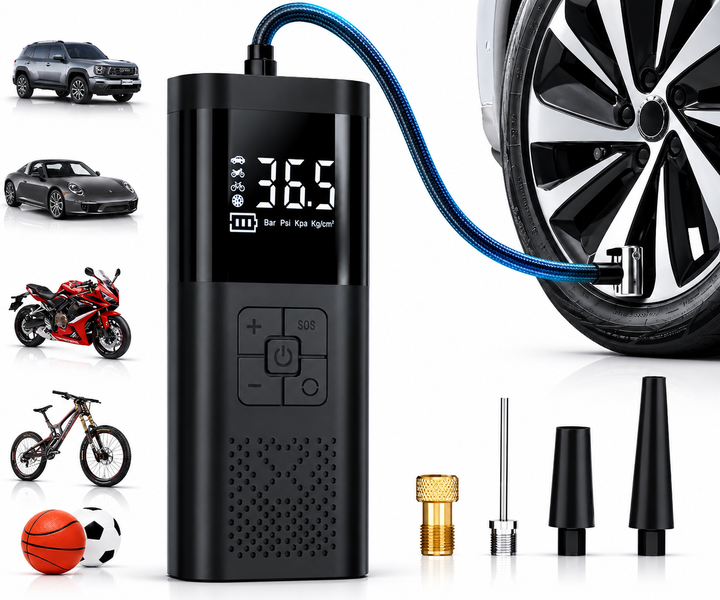 Tragbarer Luftkompressor mit LCD -Bildschirm und LED -Licht - 150 psi -Inflator für Autos, Fahrräder und Sportgeräte
