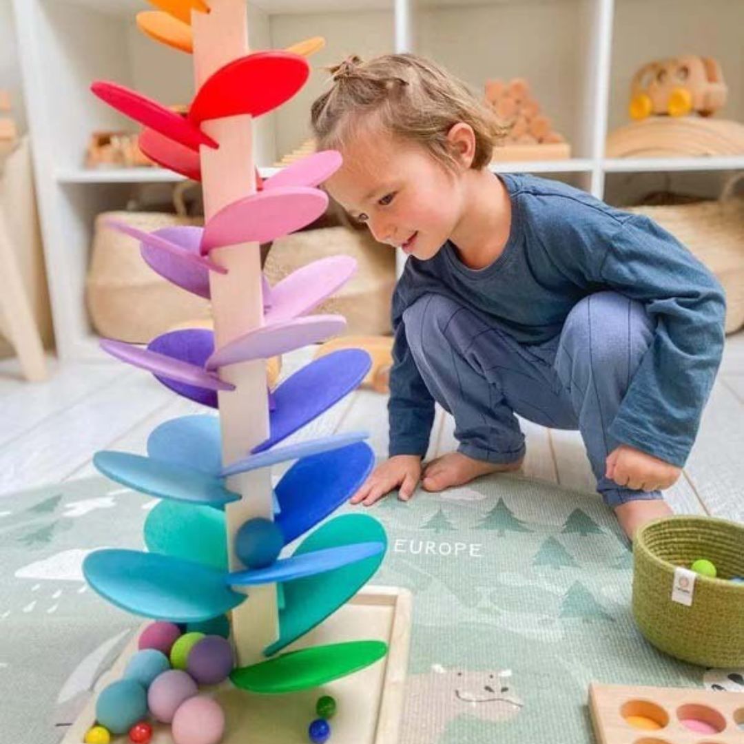 Regenbogen-Murmelturm – Kreatives Holzspielzeug – Fördert Farben & Klänge für Kinder ab 3 Jahren 3