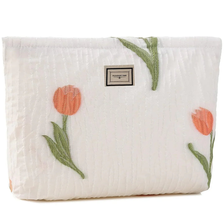 Nataly | Tulpen Blumen gesteppte Leinwand Kosmetik Make-up Tasche