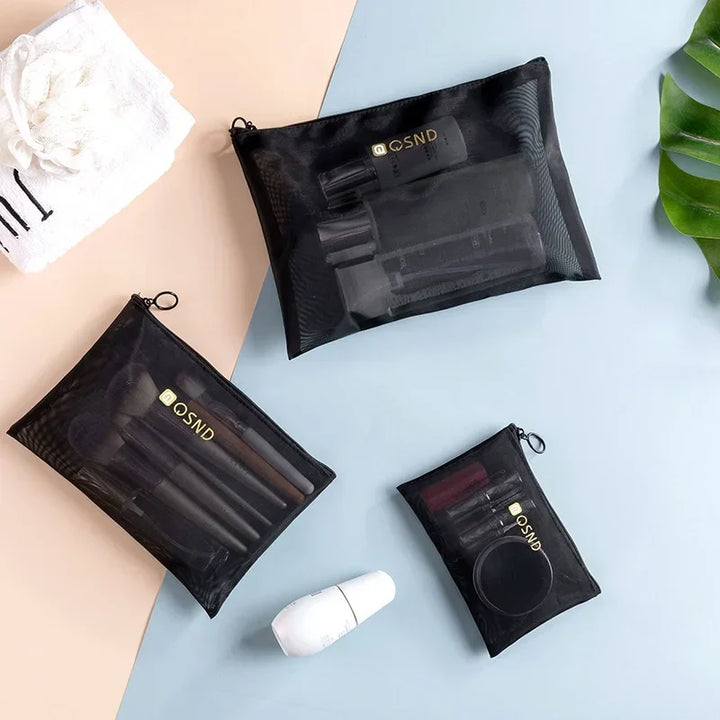 Indy | Schwarze Netz-Reise-Schminktasche mit Reißverschluss