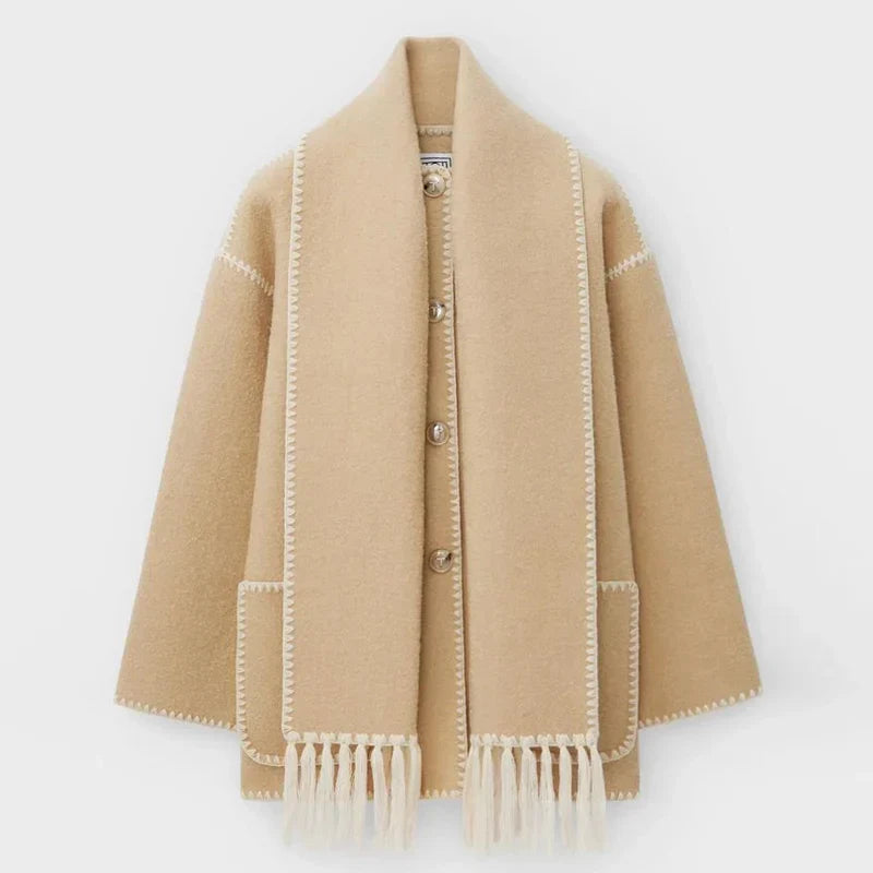 Hermia | Eleganter Damenmantel mit Schal – Stilvoller Wintermantel