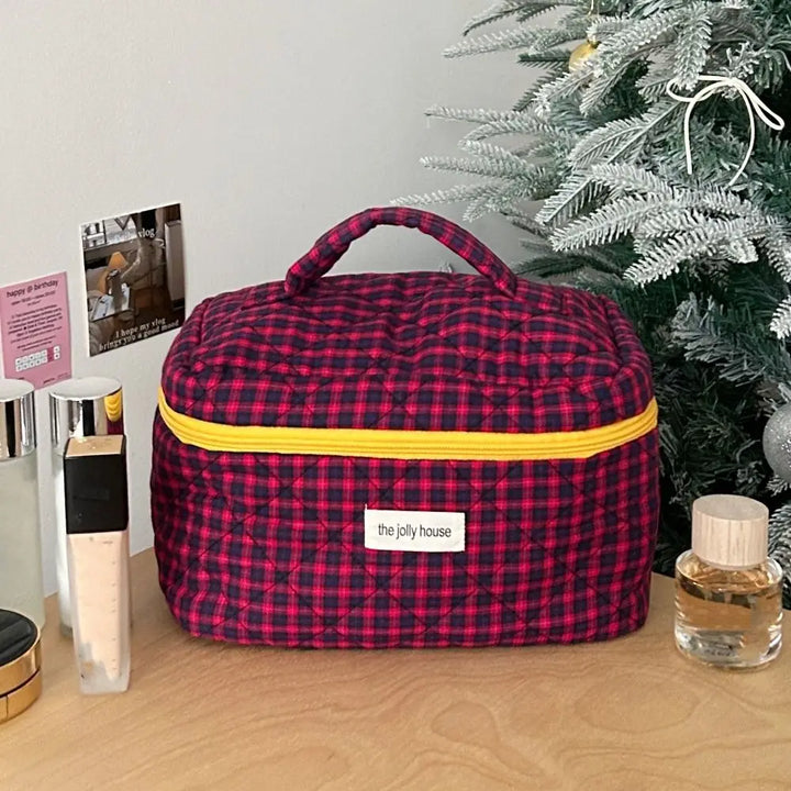 Rosielyn | Karierte Baumwoll-Kosmetiktasche für Reisen