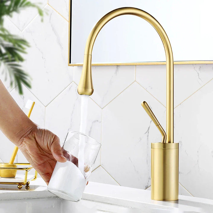  Waschtischhahn - goldenes Gold Finish, warmes und kaltes Mischungshahn-2
