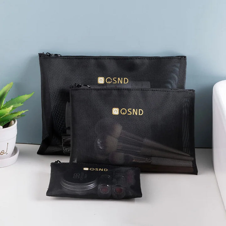 Indy | Schwarze Netz-Reise-Schminktasche mit Reißverschluss