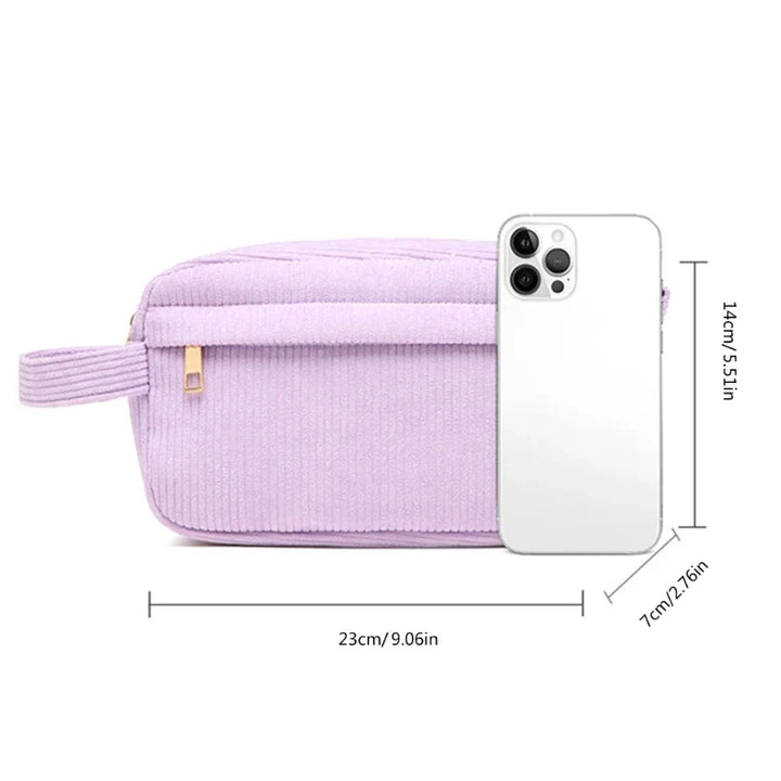 Kamiyah | Weiche Cord-Baumwoll-Kosmetiktasche für Reisen