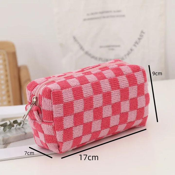 Amaris | Kompakte Y2K Karierte Make-up Kosmetiktasche